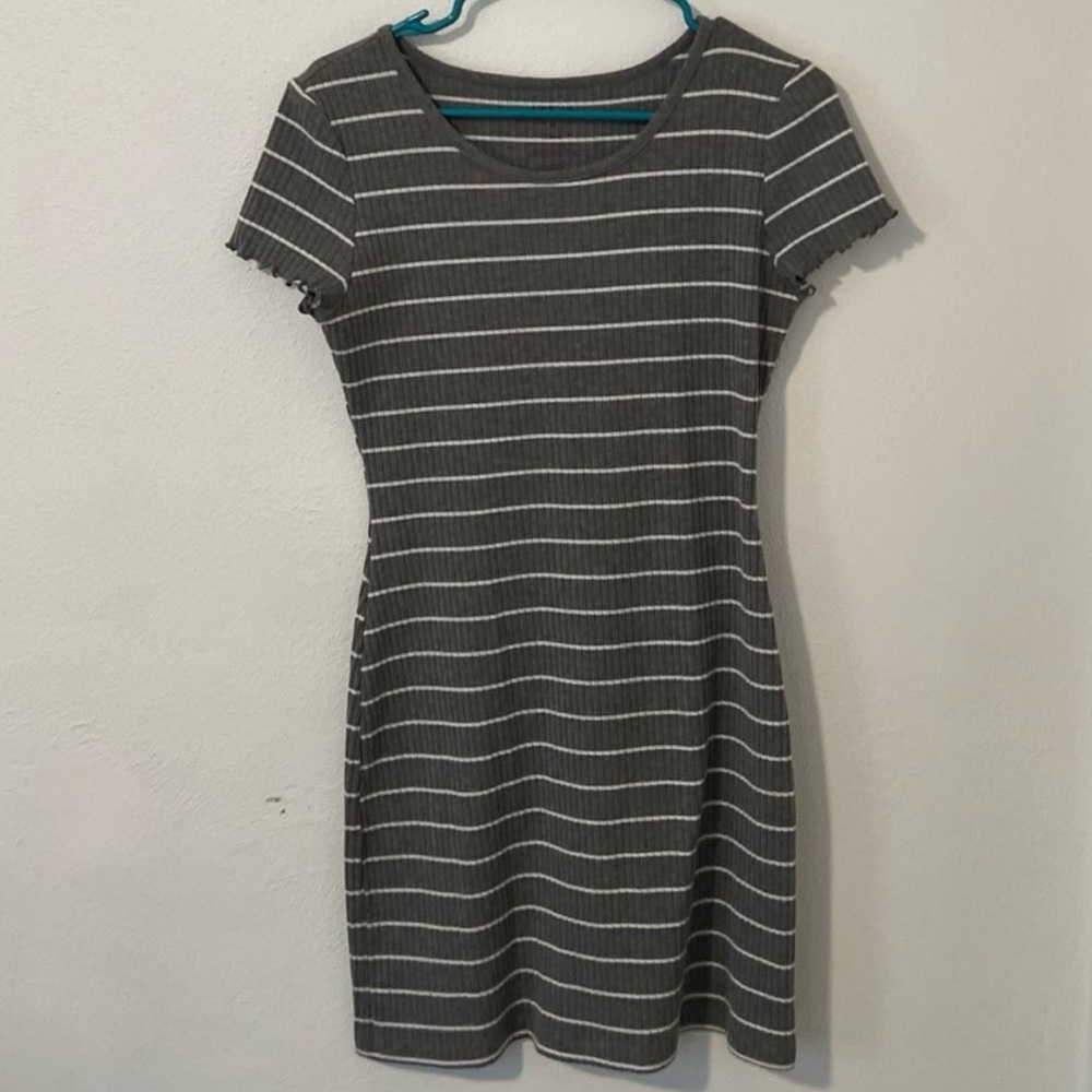 Gray Striped Short Sleeve Dress